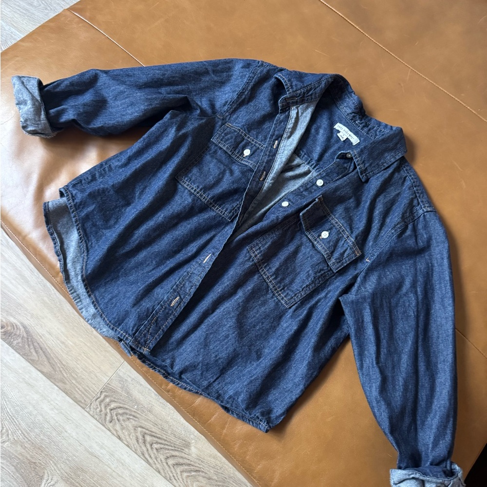 Women’s Dark Blue Denim Shirt Jacket - Casual Workwear